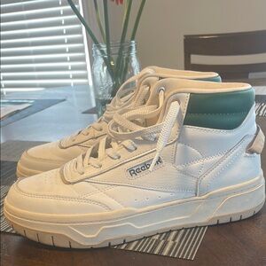 Reebok White and Green High-Top Sneakers